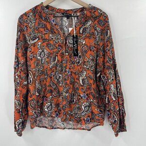 Velvet Heart Women's NWT Size M Orange Paisley Long Sleeve V-Neck Long Sleeve